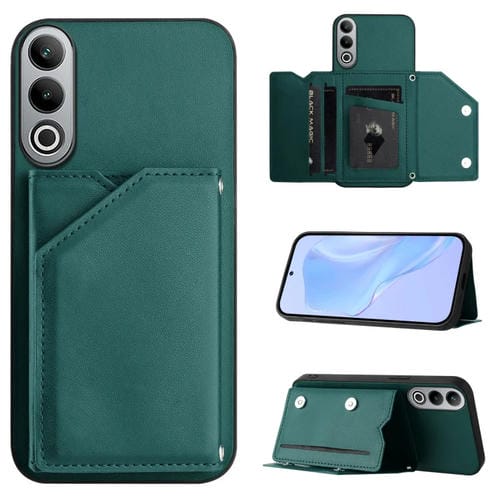Funda para OnePlus Nord Ce4 con 4 Ranuras para Tarjetas y Correa para Muñeca (Verde)