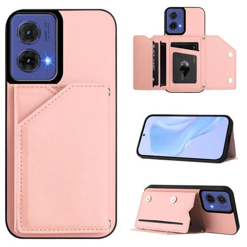 Funda para Teléfono Motorola S50 Neo Skin Feel con 4 Ranuras para Tarjetas y Correa (Rosa)