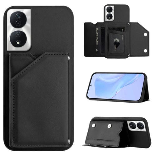 Funda para Teléfono Honor X7B Play 8T con 4 Ranuras para Tarjetas y Correa (Negro)