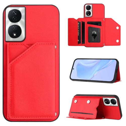 Funda para Teléfono Honor X7B Play 8T con 4 Ranuras para Tarjetas y Correa (Rojo)