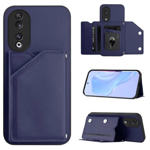 Funda para Teléfono Honor 90 con 4 Ranuras para Tarjetas y Correa para Muñeca (Azul)