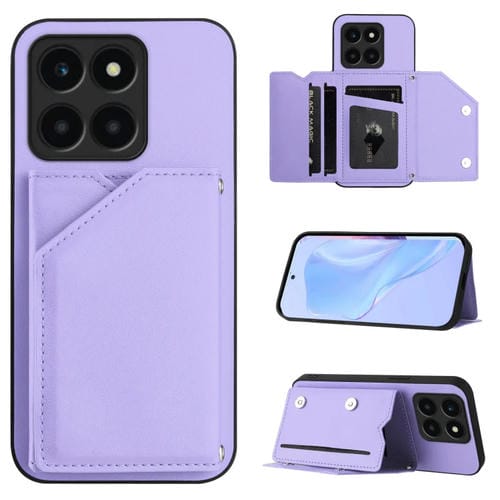 Funda para Teléfono Honor X6A con 4 Ranuras para Tarjetas y Correa (Morado)