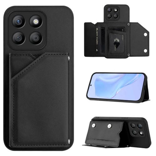 Funda para Honor X8B Global Skin Feel con 4 Ranuras para Tarjetas y Correa para Muñeca (Negra)