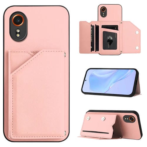 Estuche para Teléfono Samsung Galaxy Xcover 7 con 4 Ranuras para Tarjetas y Correa para Muñeca (Rosa)
