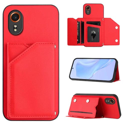 Estuche para Teléfono Samsung Galaxy Xcover 7 con 4 Ranuras para Tarjetas y Correa para la Muñeca (Rojo)