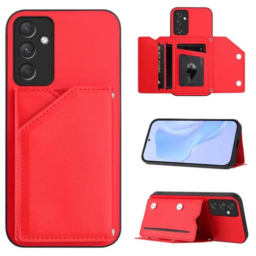 Funda para Teléfono Samsung Galaxy A54 5G Skin Feel con 4 Ranuras para Tarjetas y Correa (Rojo)