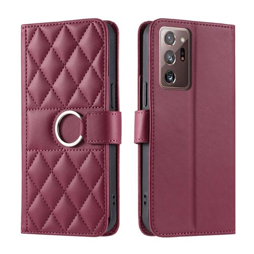 Funda para Samsung Galaxy Note20 Ultra Cuero Rombo Hebilla Anillo (Rojo)