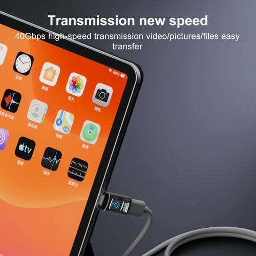 Adaptador Estéreo con Pantalla Digital PD 140 W Tipo C/USB-C a Tipo C/USB-C (Negro)