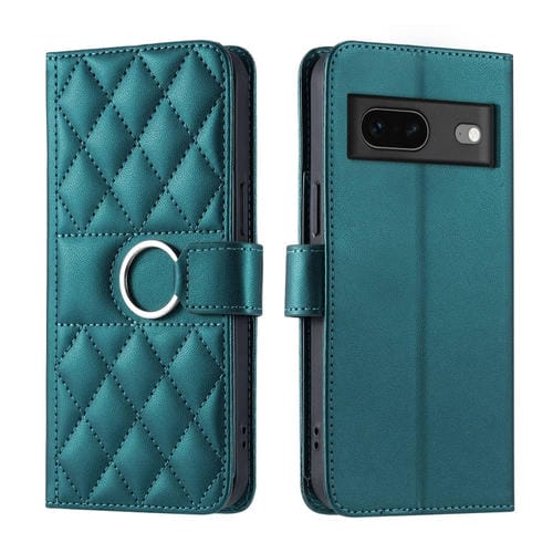 Funda de Cuero con Forma de Rombo y Hebilla para Google Pixel 7 (Verde)