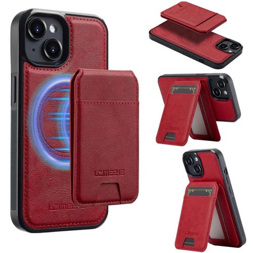 Funda para Teléfono Lc.Imeeke L3 con Funda Tarjeta Rfid Desmontable Magsafe para iPhone 13 Mini (Roja)