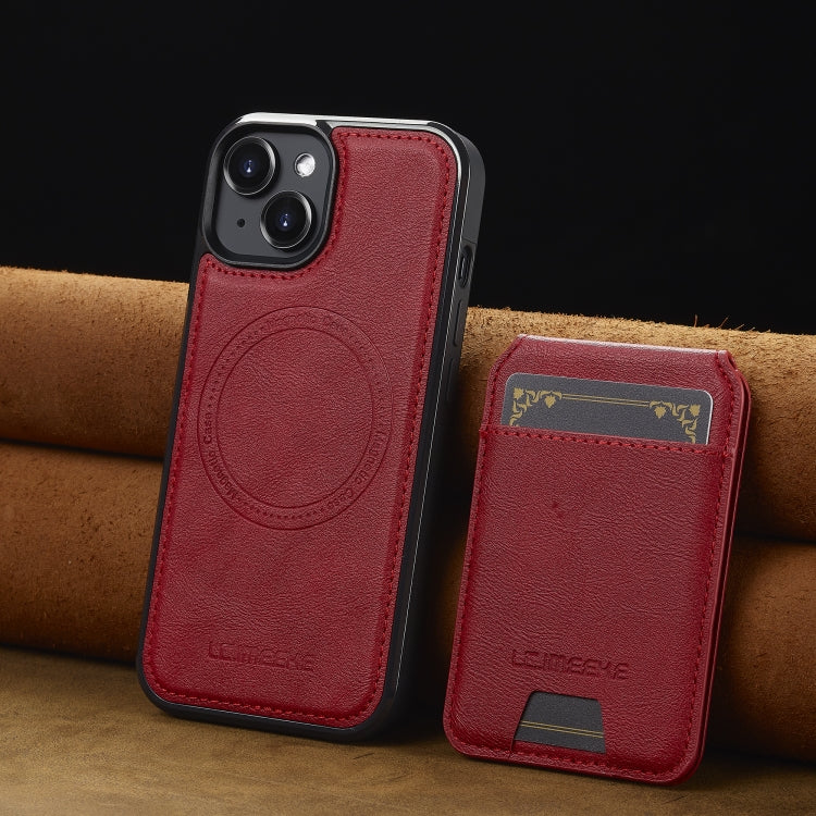 Funda para Teléfono Lc.Imeeke L3 con Funda Tarjeta Rfid Desmontable Magsafe para iPhone 13 Mini (Roja)