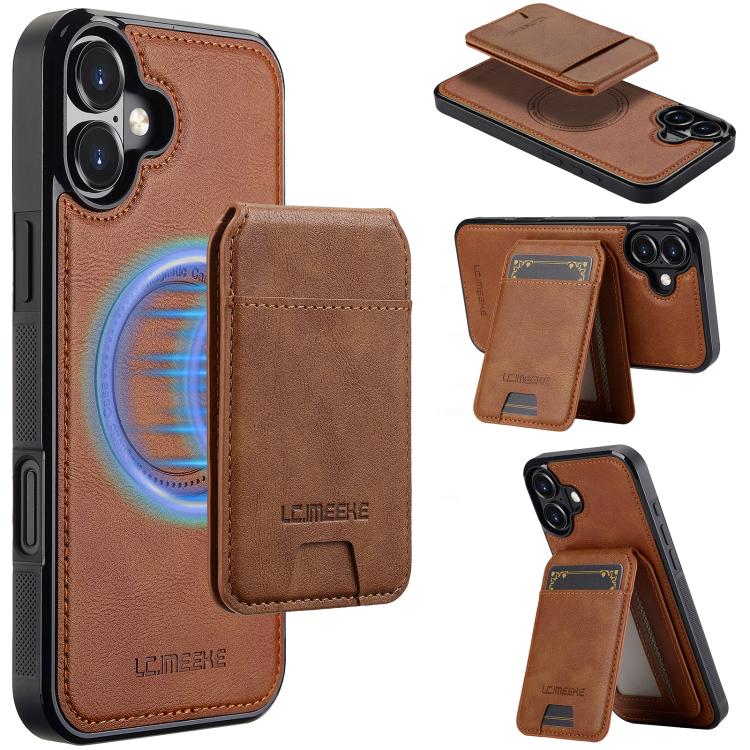 Funda para iPhone 17 LC.IMEEKE L3 con tarjetero RFID desmontable y Magsafe (marrón)
