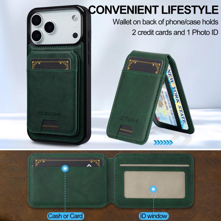 Funda para iPhone 17 Pro Max LC.IMEEKE L3 Series con tarjetero RFID desmontable y Magsafe (verde)