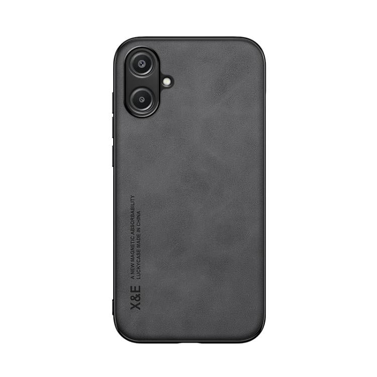 Funda de cuero magnética con textura de piel para Samsung Galaxy A06 5G (gris oscuro)
