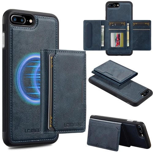 Estuche para Teléfono Lc.Imeeke Serie L5 con Funda para Tarjeta Rfid Desmontable Magsafe para iPhone 8 Plus/7 Plus (Azul)