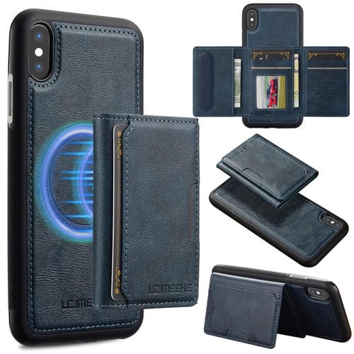 Estuche para Teléfono Lc.Imeeke L5 Series con Funda para Tarjeta Rfid Desmontable Magsafe para iPhone Xs Max (Azul)
