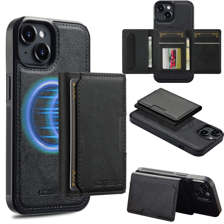 Funda para teléfono Lc.Imeeke L5 con funda tarjeta RFID desmontable Magsafe para iPhone 13 Mini (Negra)