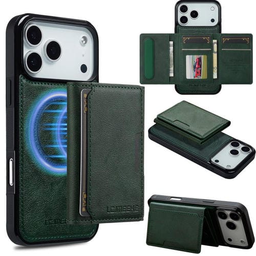 Funda para iPhone 17 Pro LC.IMEEKE L5 con tarjetero RFID desmontable y Magsafe (verde)