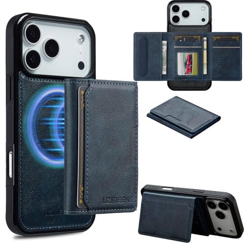 Funda para iPhone 17 Pro Max LC.IMEEKE L5 Series con tarjetero RFID desmontable y Magsafe (azul)
