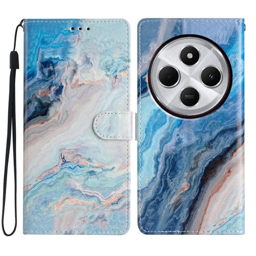 Funda de Cuero con Dibujo de Colores para Redmi A4 5G (MĂĄrmol Azul)