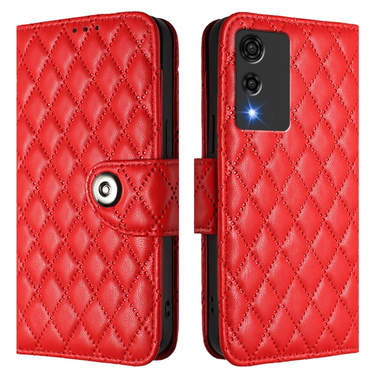 Funda de Cuero con Tapa y Textura Rombal para Cubot A10 con Cordón (Rojo)