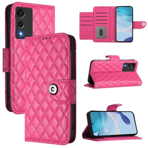 Funda de Cuero con Tapa y Textura Rombal para Cubot A10 con Cordón (Rosa y Rojo)