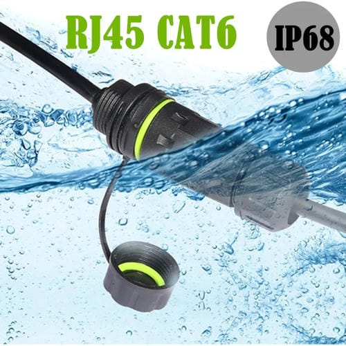 Conector Ethernet RJ45 8P8C Macho a Hembra Cat6 IP68 de 25 cm (Negro)