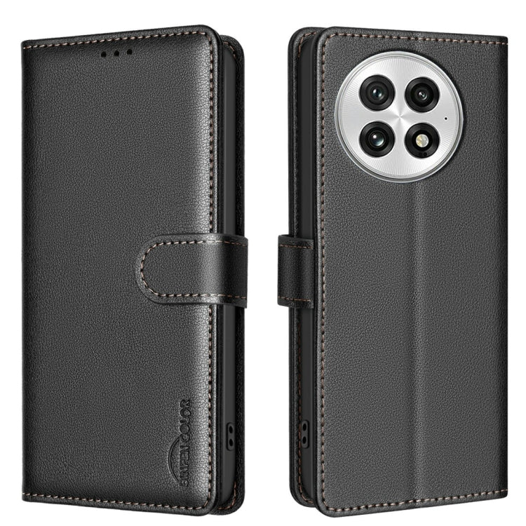Funda de Cuero Antirrobo con Textura de Lichi para OnePlus 13 (Negra)
