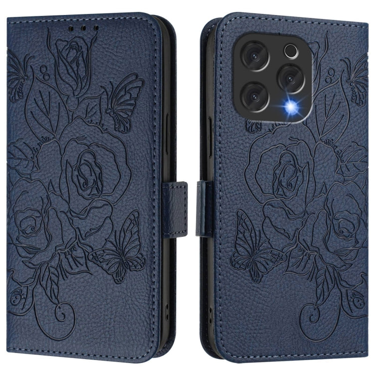 Funda de Cuero Antirrobo RFID con Relieve para Doogee N55 Plus (Azul Oscuro)