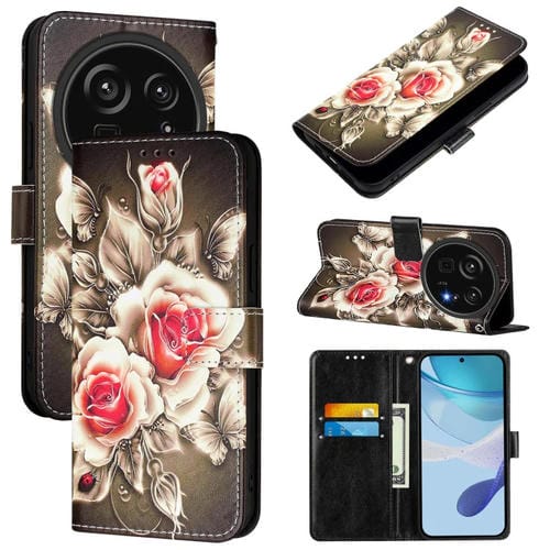 Funda de Cuero para Sharp Aquos R9 Pro Sh-54E con Diseño de Dibujos (Rosas Sobre Negro)