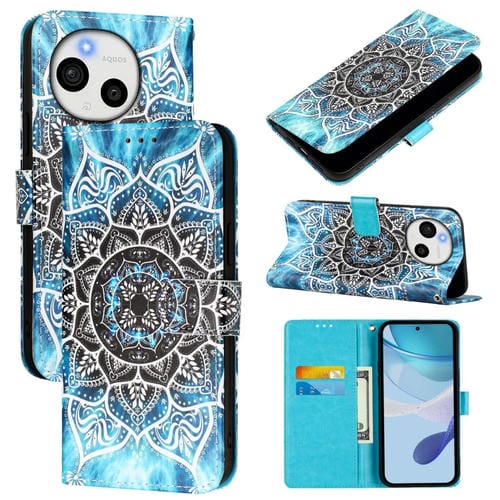 Funda de Cuero para Sharp Aquos Sense9 Plus con Diseño Mandala Submarina y Tejido Liso