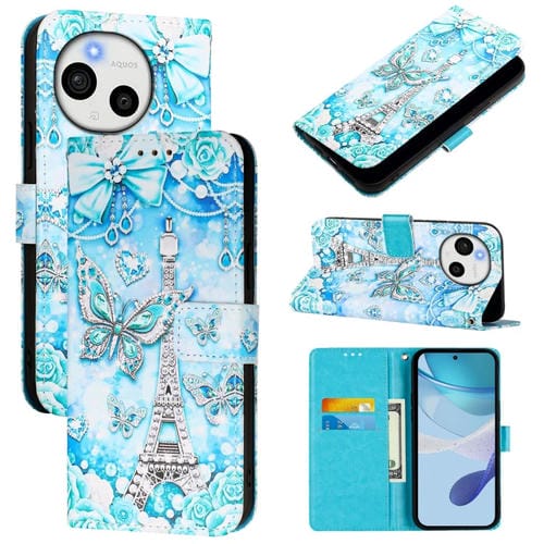 Funda de Cuero para Sharp Aquos Sense9 Plus con Diseño Mariposa en Forma de Torre (Liso)