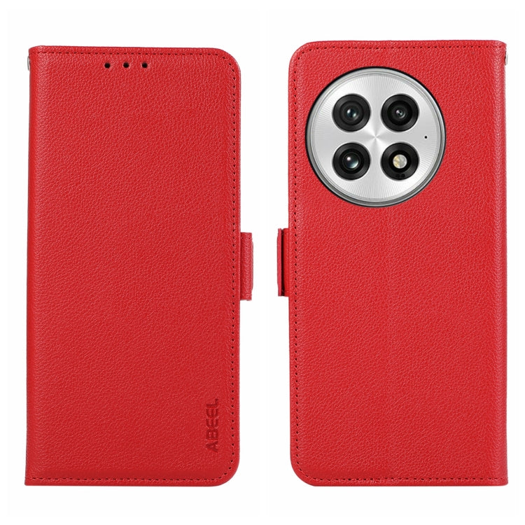 Funda de Cuero con Patrón de Lichi y Cierre Magnético Lateral para OnePlus 13 Abeel (Rojo)