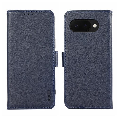 Funda de Cuero Abeel con Patrón de Lichi y Cierre Magnético para Google Pixel 9A (Azul)
