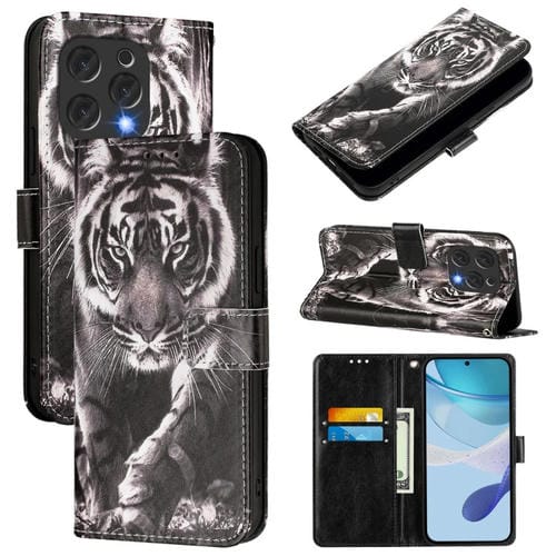 Funda de Cuero Doogee N55 Plus con Diseño Tigre Blanco y Negro