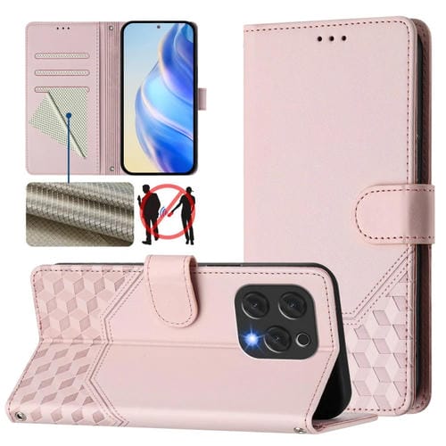 Funda de Cuero Rfid con Relieve en Panal para Doogee N55 Plus (Rosa)