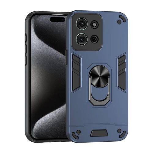 Funda de Teléfono Motorola Moto G75 con Soporte de Anillo y Protección Antigolpes (Azul)