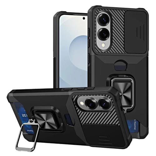 Funda de PC y TPU con ranura para tarjeta y protector de cámara para Samsung Galaxy S25 Edge 5G (negra)