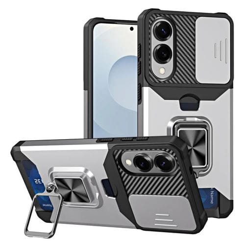 Funda de PC y TPU con ranura para tarjeta y protector de cámara para Samsung Galaxy S25 Edge 5G (plateada)