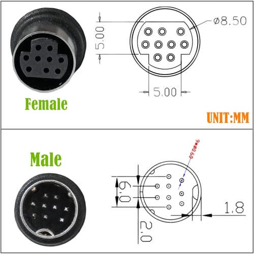 Cable Adaptador de Audio para TV 9 Pines Mini Din Curvo 1,8 Metros (Negro)