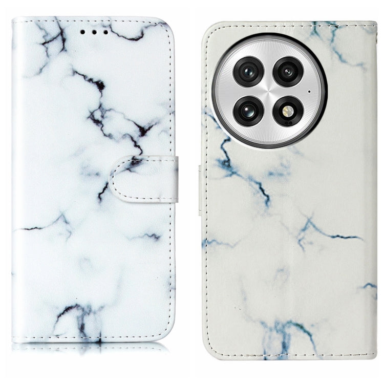 Funda de Cuero para OnePlus 13 con Patrón Mármol y Dibujo de Colores (Mármol Blanco)