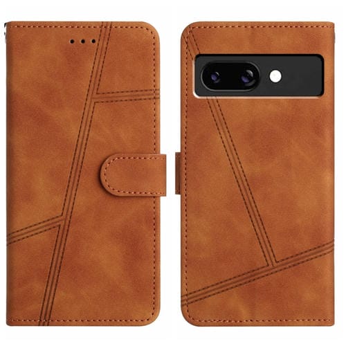 Funda de Cuero con Costuras para Google Pixel 9A (Marrón) Tacto Piel