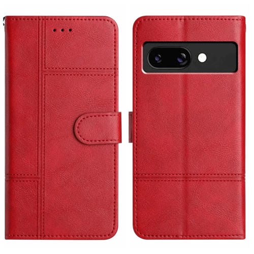 Funda de Cuero Textura Piel de Vaca con Costuras para Google Pixel 9A (Rojo)