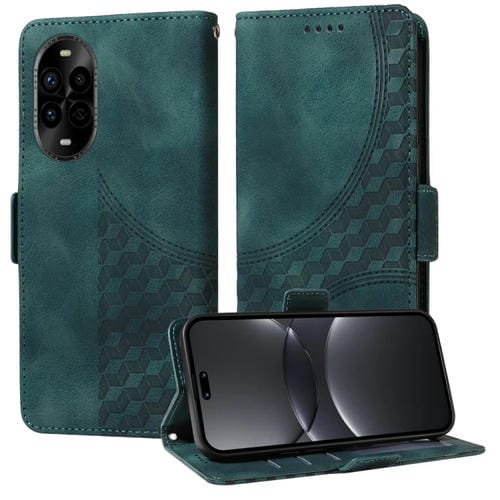 Funda de Cuero Huawei Nova 13 Pro con Rombos en Relieve y Estrellas (Verde)