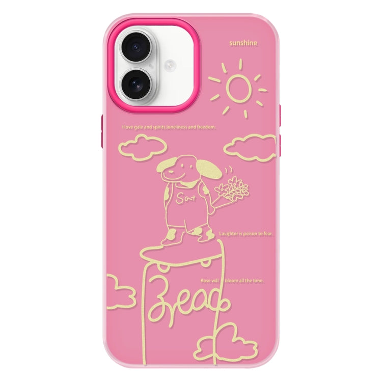 Funda híbrida TPU y PC iPhone 16 Tacto Sedoso y Gelatinoso (Rosa Cachorro, Rosa Roja)