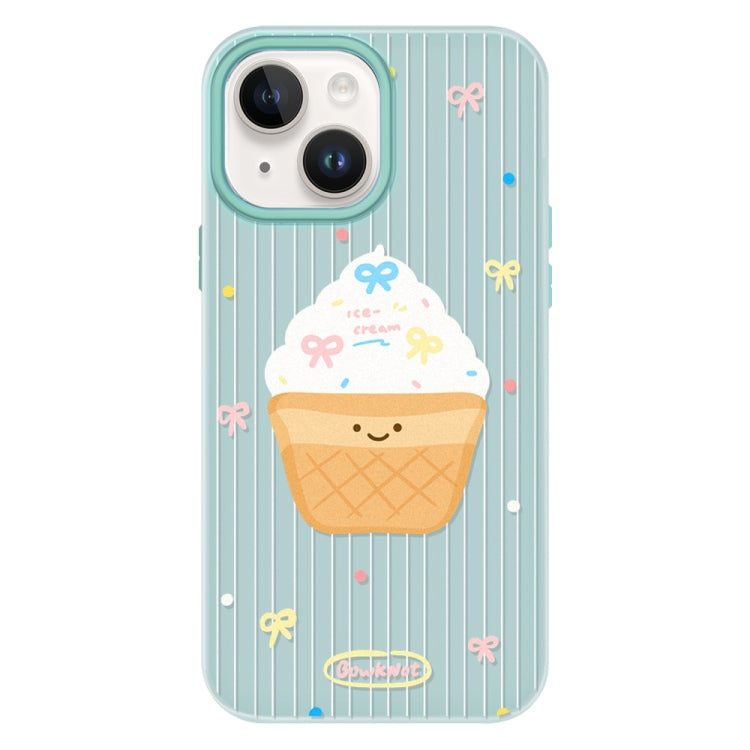 Funda hĂbrida TPU Policarbonato iPhone 15 Plus Tacto Sedoso (Lunares Helados Verde Claro)