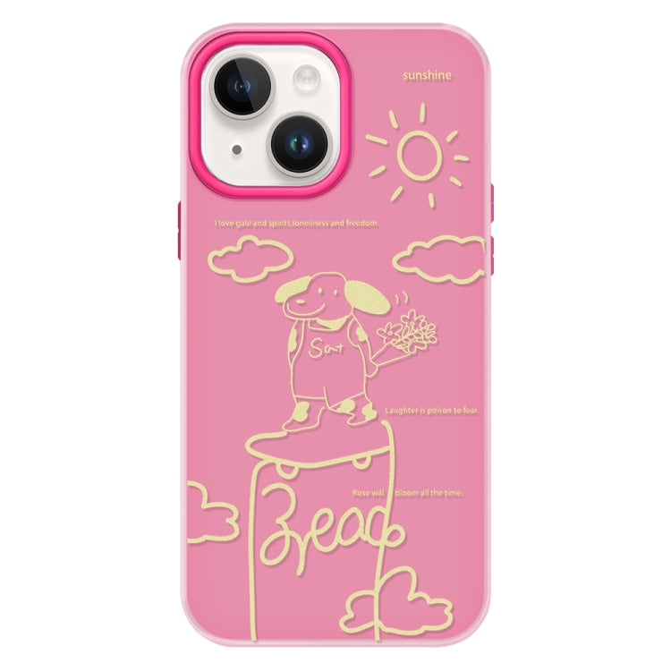 Funda híbrida TPU y PC iPhone 14 Plus Tacto Sedoso (Rosa Cachorro, Rosa Roja)