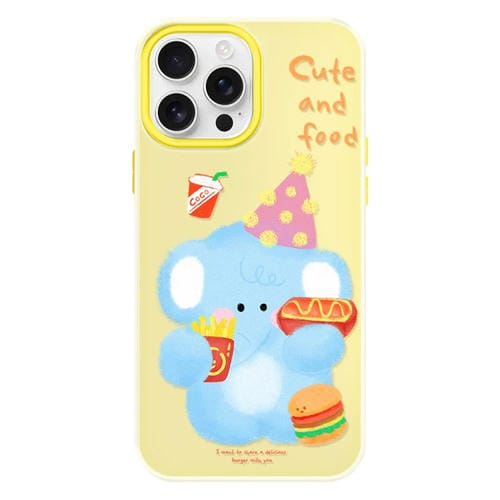 Funda híbrida TPU y PC iPhone 14 Pro Tacto Sedoso (Hamburguesa Elefante Amarilla)