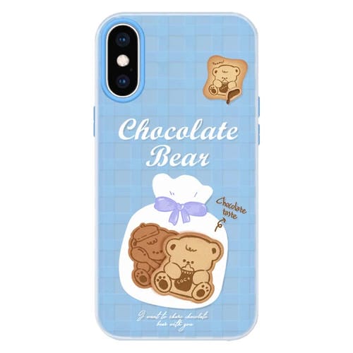 Funda híbrida TPU Policarbonato iPhone X/Xs Tacto Sedoso (Azul Oso Galleta)