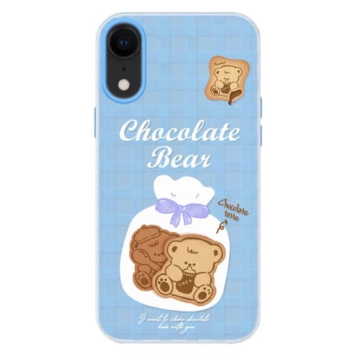 Funda híbrida TPU y Policarbonato para iPhone Xr con Tacto Sedoso (Azul Oso Galleta)
